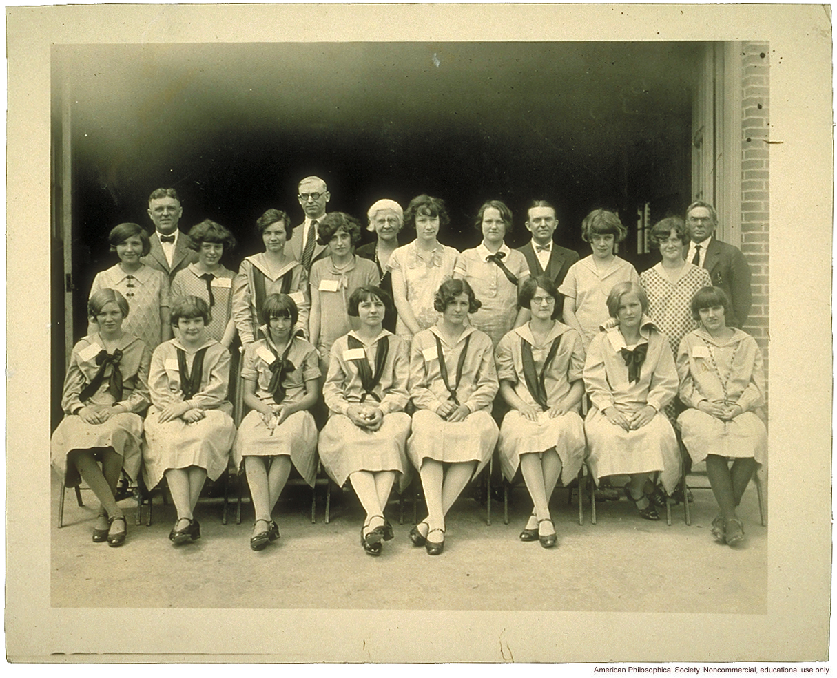4-H Girls Club, &quote;Winners in preliminary contest with examiners&quote; (including Mary T. Watts), Anderson County, IA