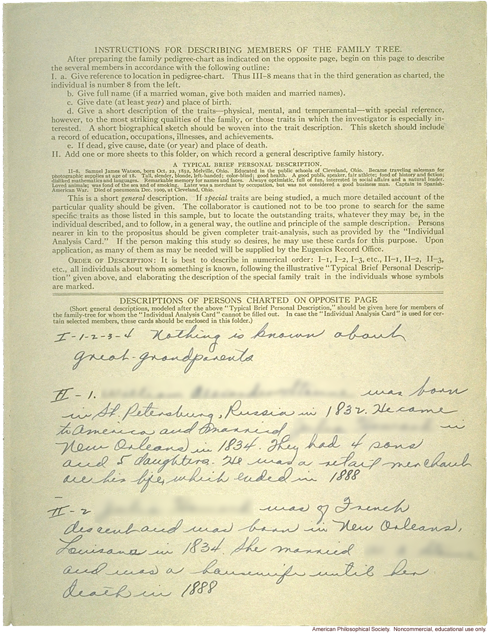 Student report and Eugenics Record Office  Family Tree Folder on &quote;sinisterity&quote; (left-handedness)