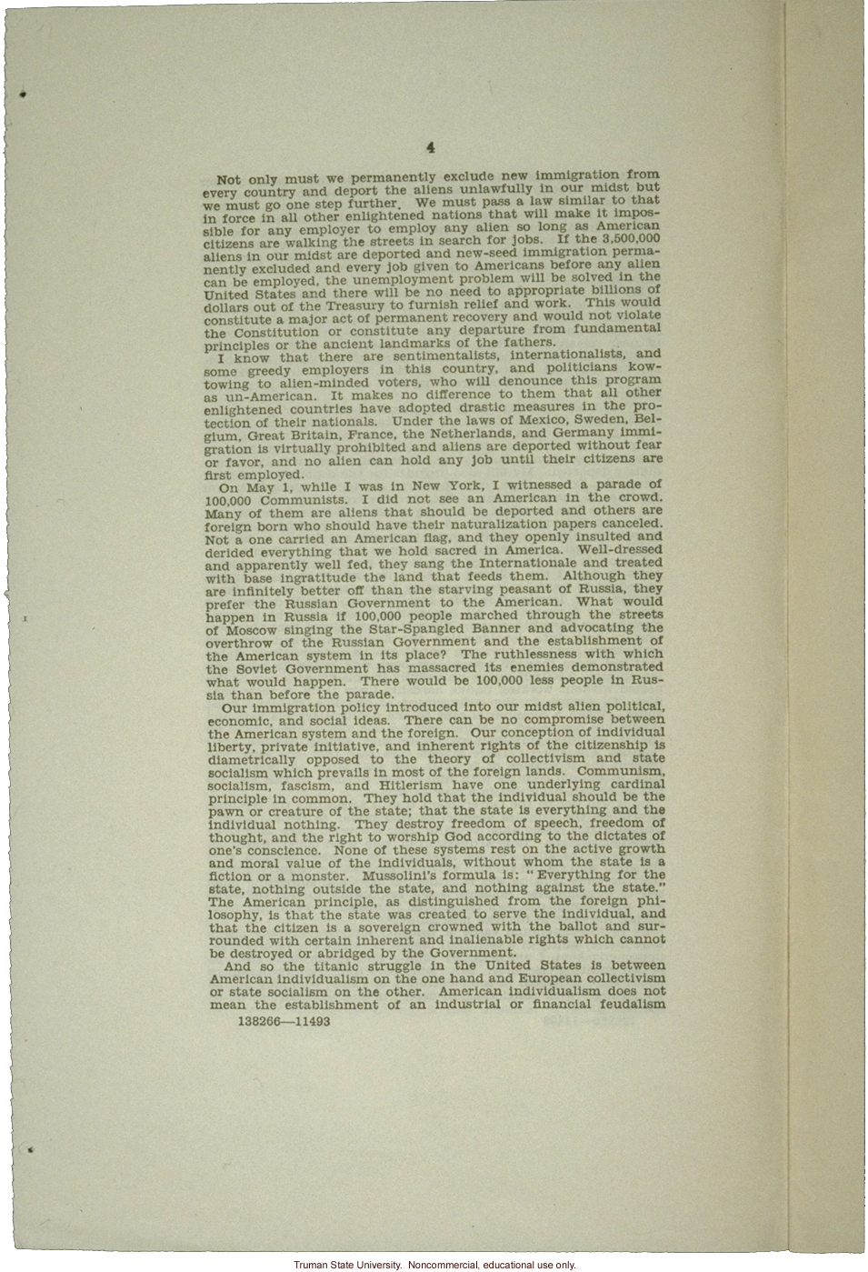 &quote;America for Americans: Radio address of Hon. Martin Dies of Texas,&quote; May 6, 1935, about deportation