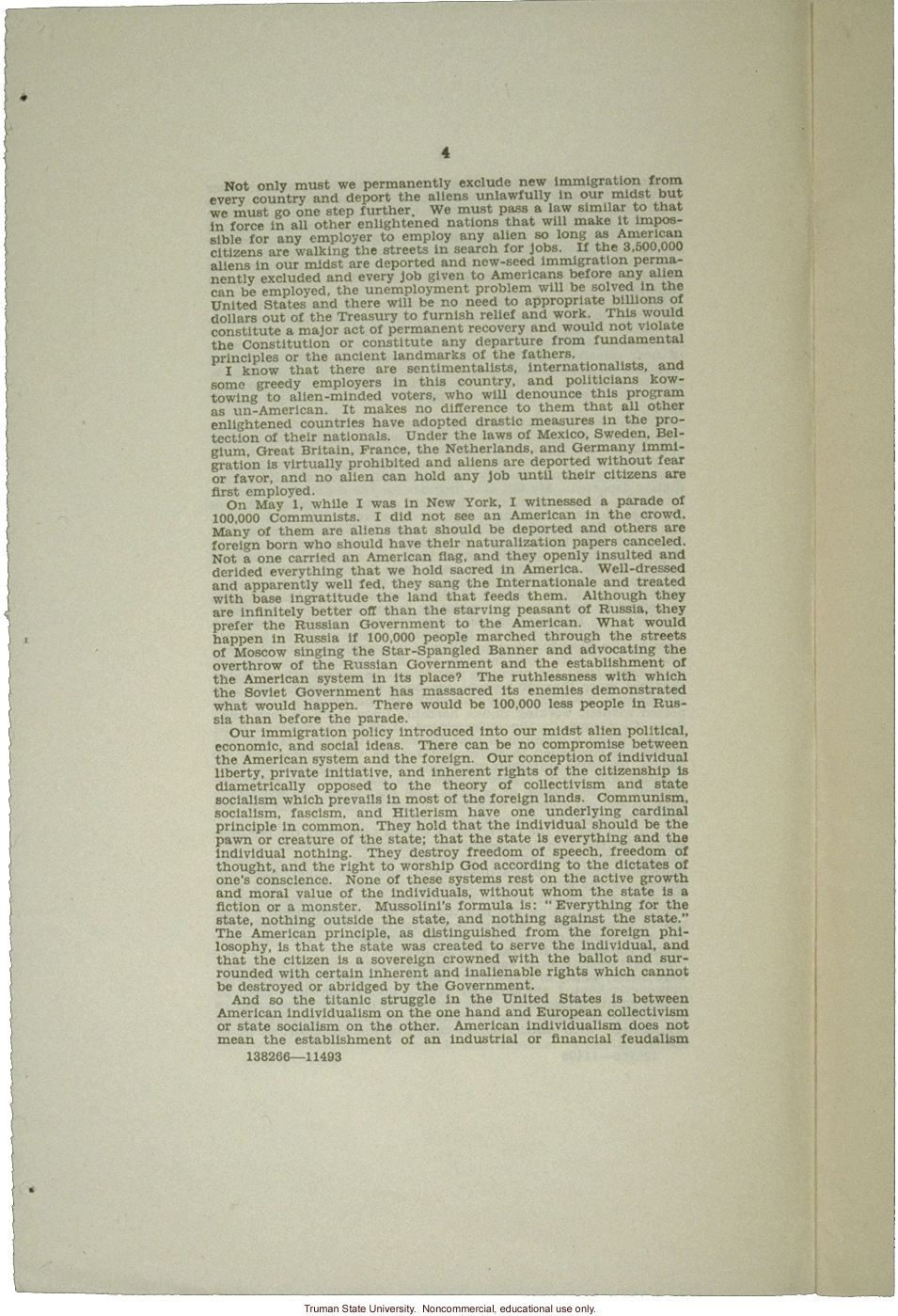 &quote;America for Americans: Radio address of Hon. Martin Dies of Texas,&quote; May 6, 1935, about deportation