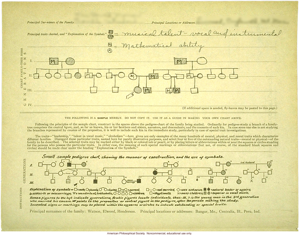 Family tree folder recording inheritance of mathematical and musical ability