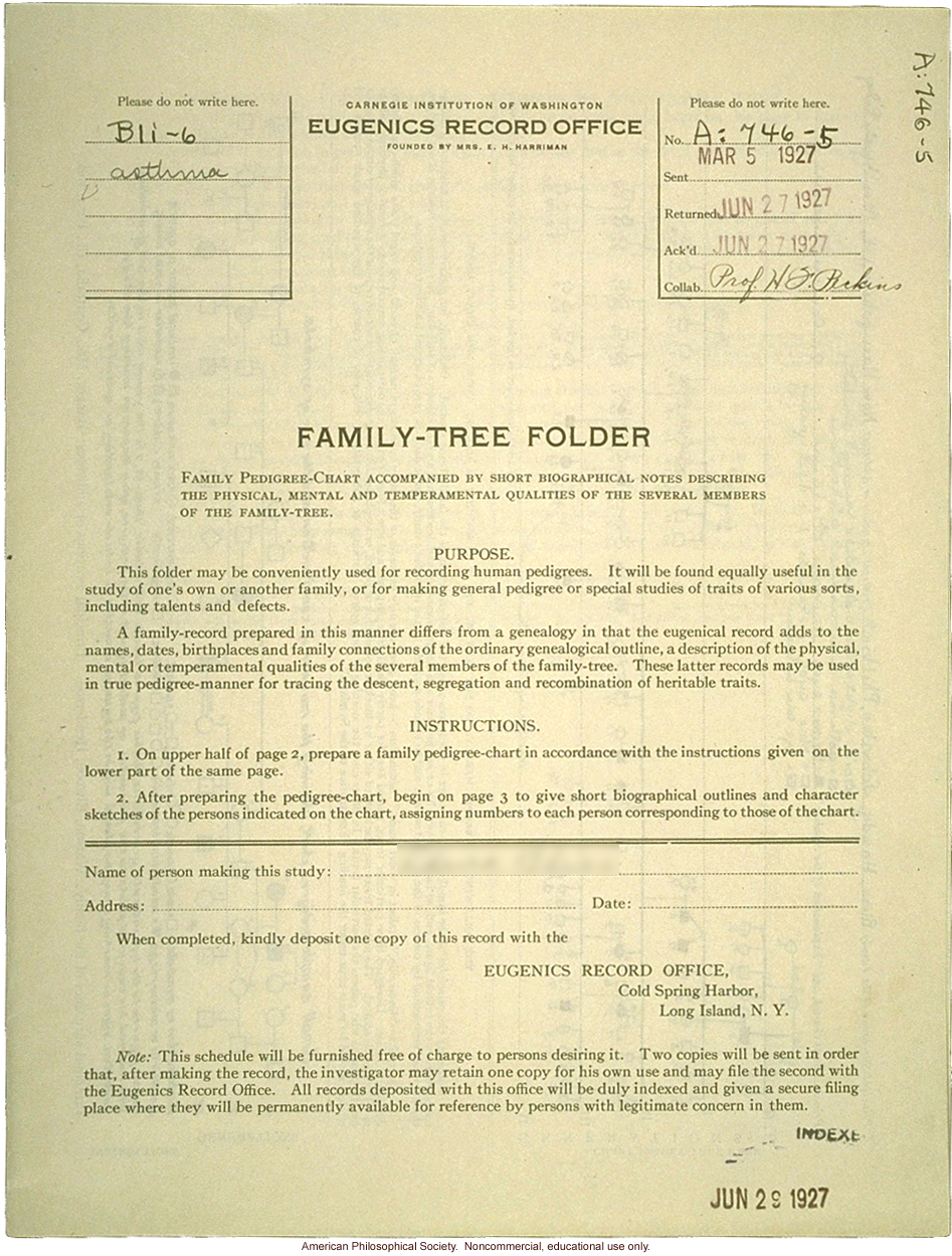 Family tree folder recording inheritance of asthma