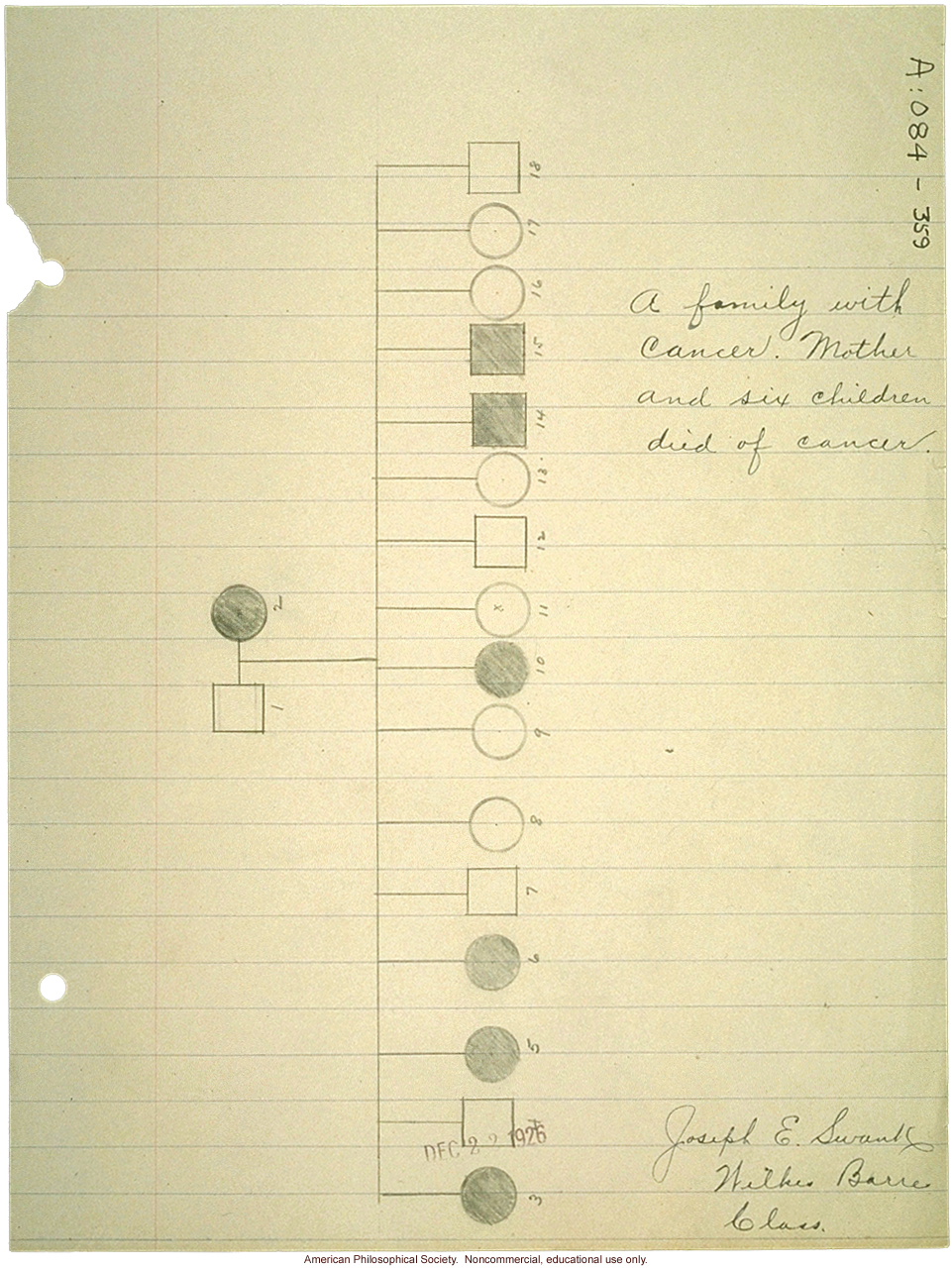 &quote;A family with cancer. Mother and six children died of cancer,&quote; pedigree and family history of stomach cancer