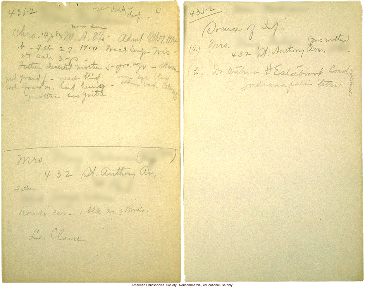 &quote;Data collected by Miss Devitt, May and Nov. 1915,&quote; Eugenics Records Office fieldworker