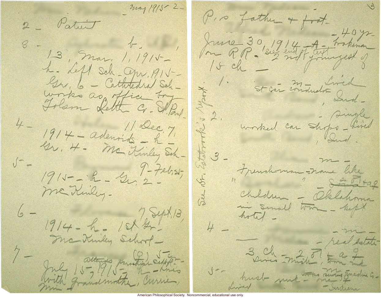 &quote;Data collected by Miss Devitt, May and Nov. 1915,&quote; Eugenics Records Office fieldworker