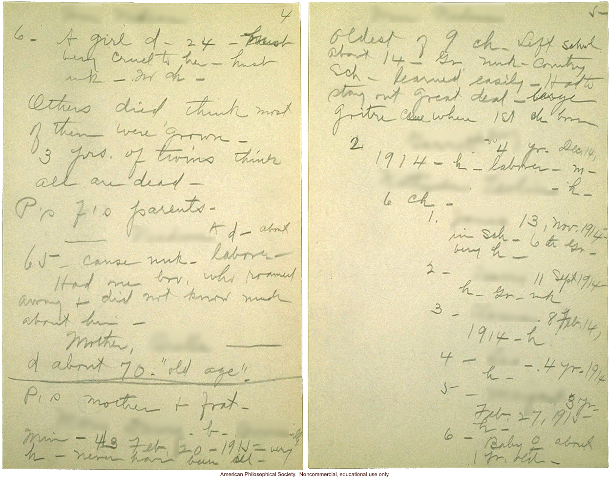 &quote;Data collected by Miss Devitt, May and Nov. 1915,&quote; Eugenics Records Office fieldworker