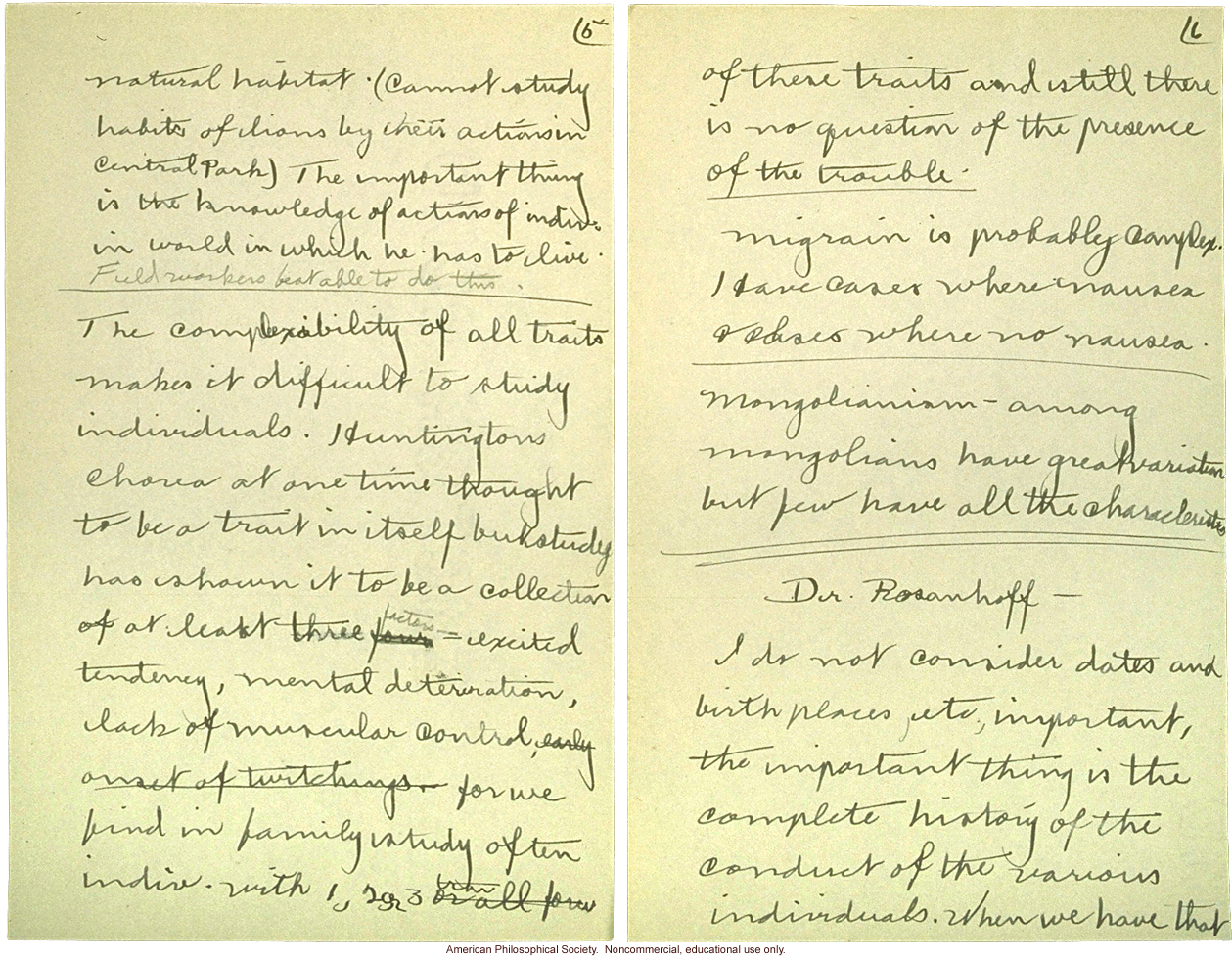 &quote;Cold Spring Harbor: Meeting of Field Workers, June 23, 1915,&quote; notes including comments by C. Davenport, H. Laughlin, and A Rosanoff