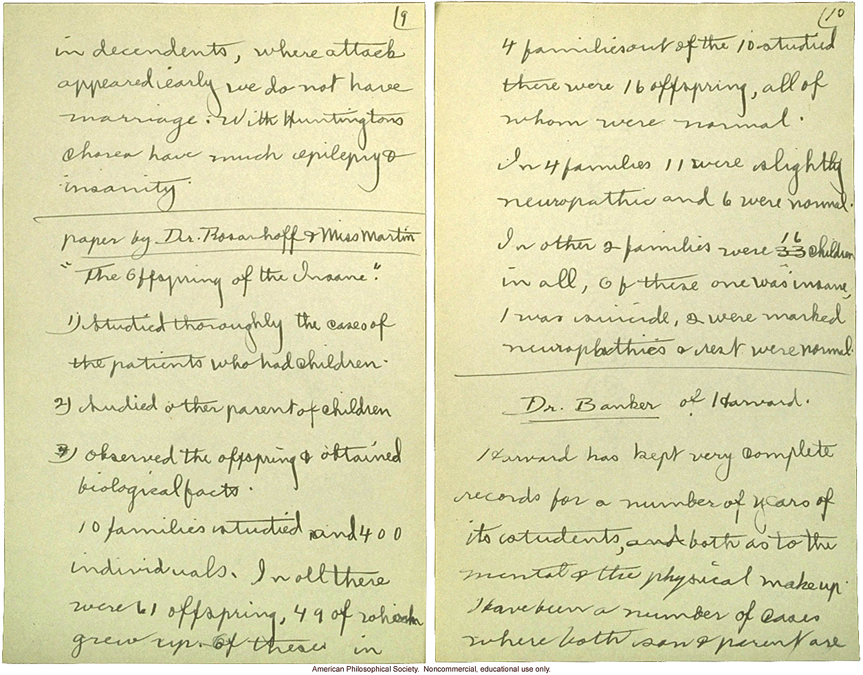 &quote;Cold Spring Harbor: Meeting of Field Workers, June 23, 1915,&quote; notes including comments by C. Davenport, H. Laughlin, and A Rosanoff