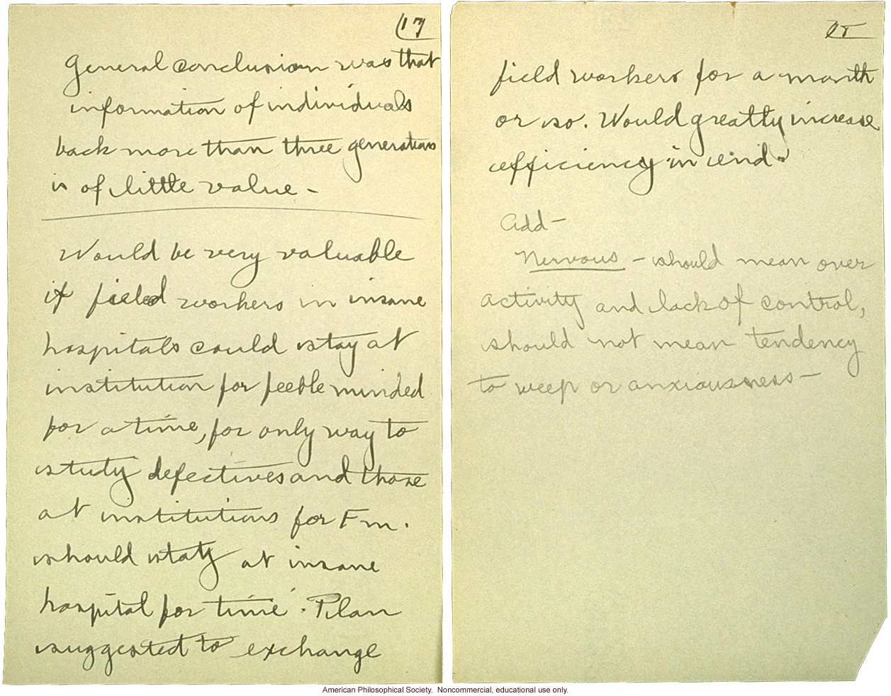 &quote;Cold Spring Harbor: Meeting of Field Workers, June 23, 1915,&quote; notes including comments by C. Davenport, H. Laughlin, and A Rosanoff