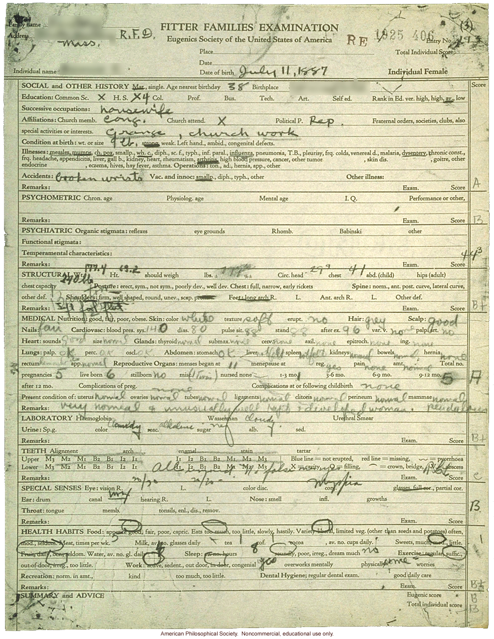 &quote;Large family&quote; winner, Fitter Families Contest, Eastern States Exposition, Springfield, MA (1925): Fitter families Examination