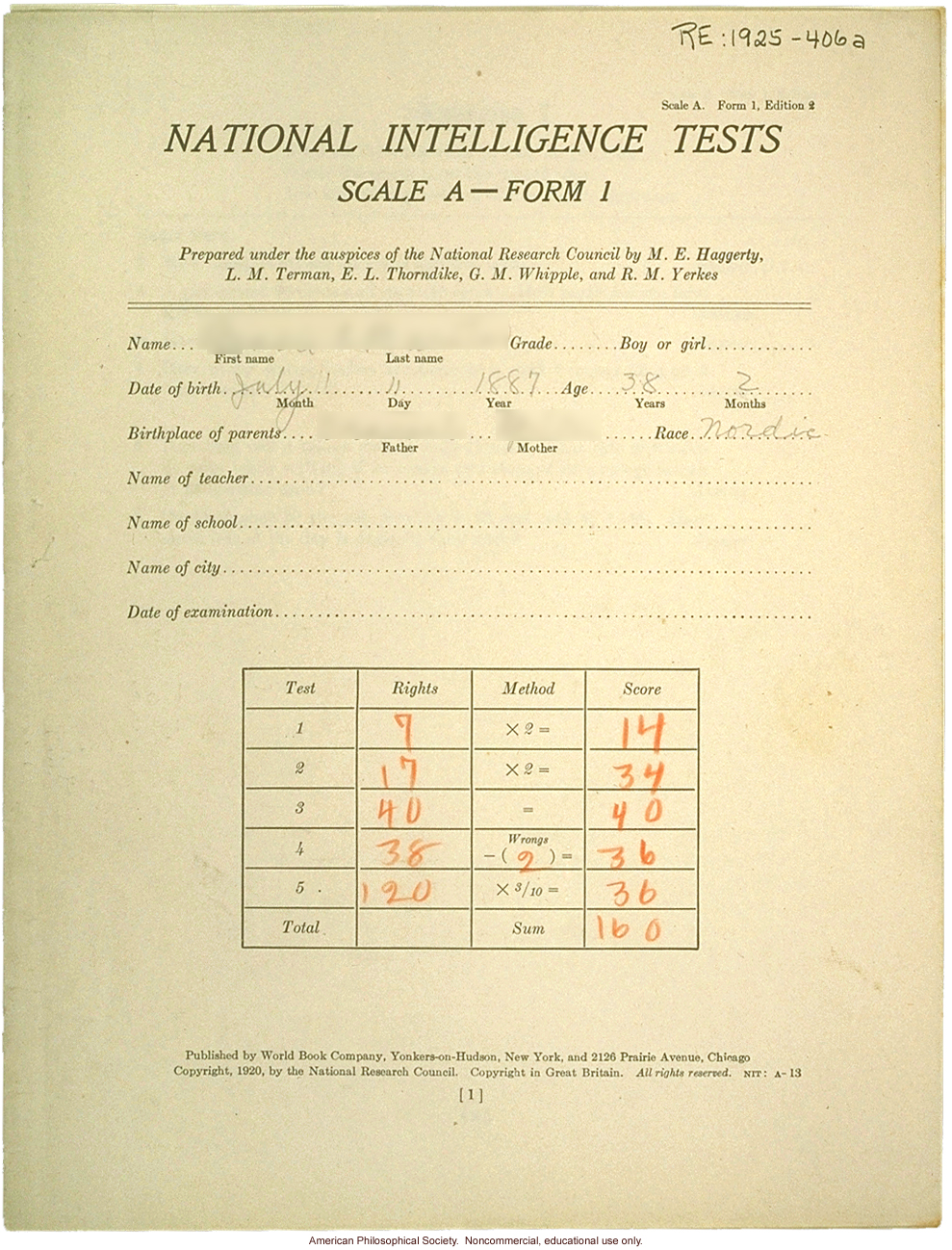 &quote;Large family&quote; winner, Fitter Families Contest, Eastern States Exposition, Springfield, MA (1925): National intelligence tests