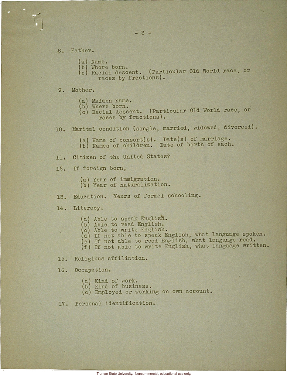 H. Laughlin document to Hon. L. Douglas, &quote;A needed amendment to Census Bill: 1929&quote;