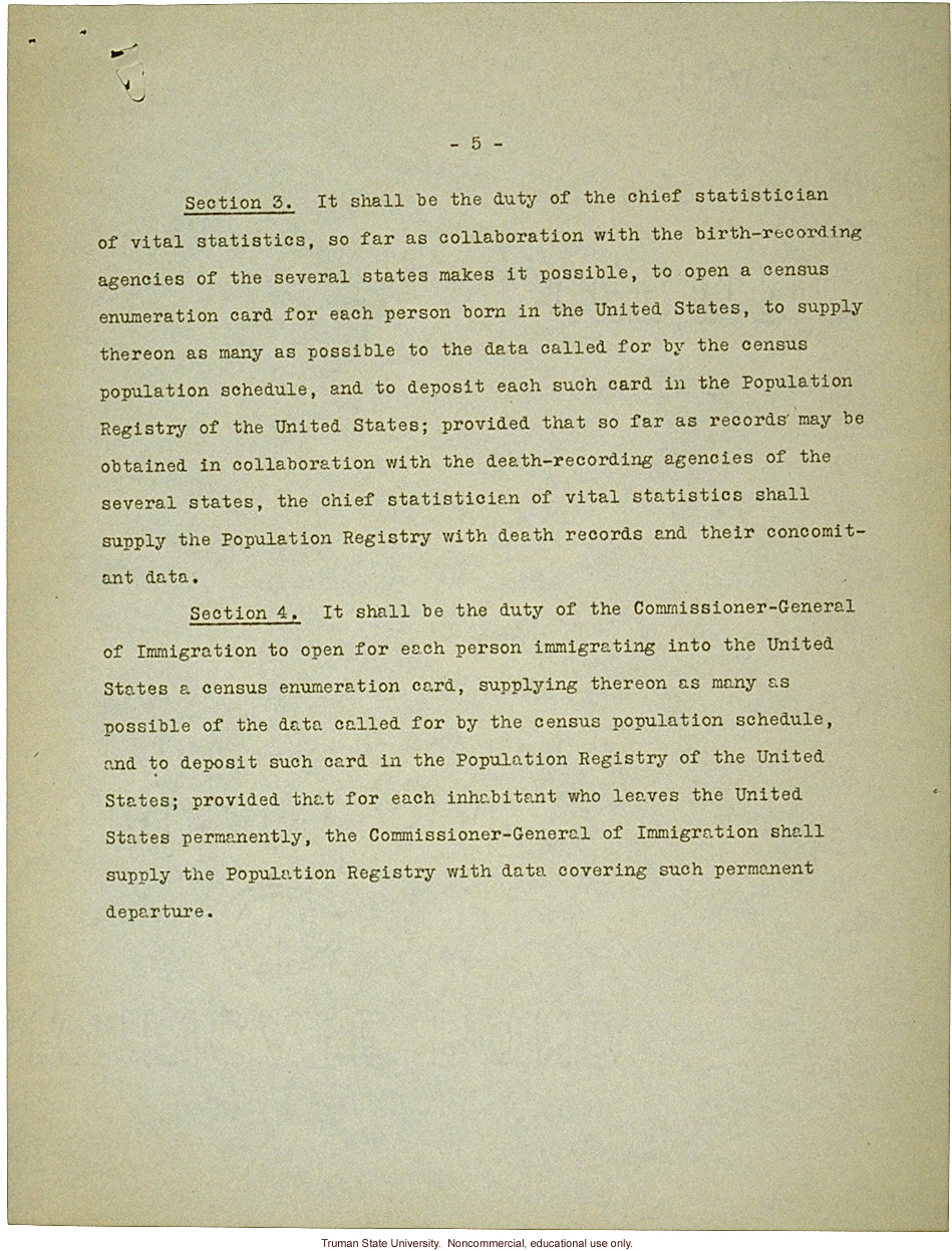 H. Laughlin document to Hon. L. Douglas, &quote;A needed amendment to Census Bill: 1929&quote;