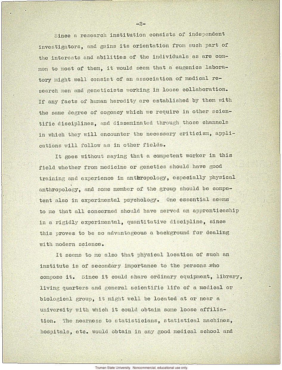 L.C. Dunn letter to President Merriam, about eugenics in the U. S. and in Germany