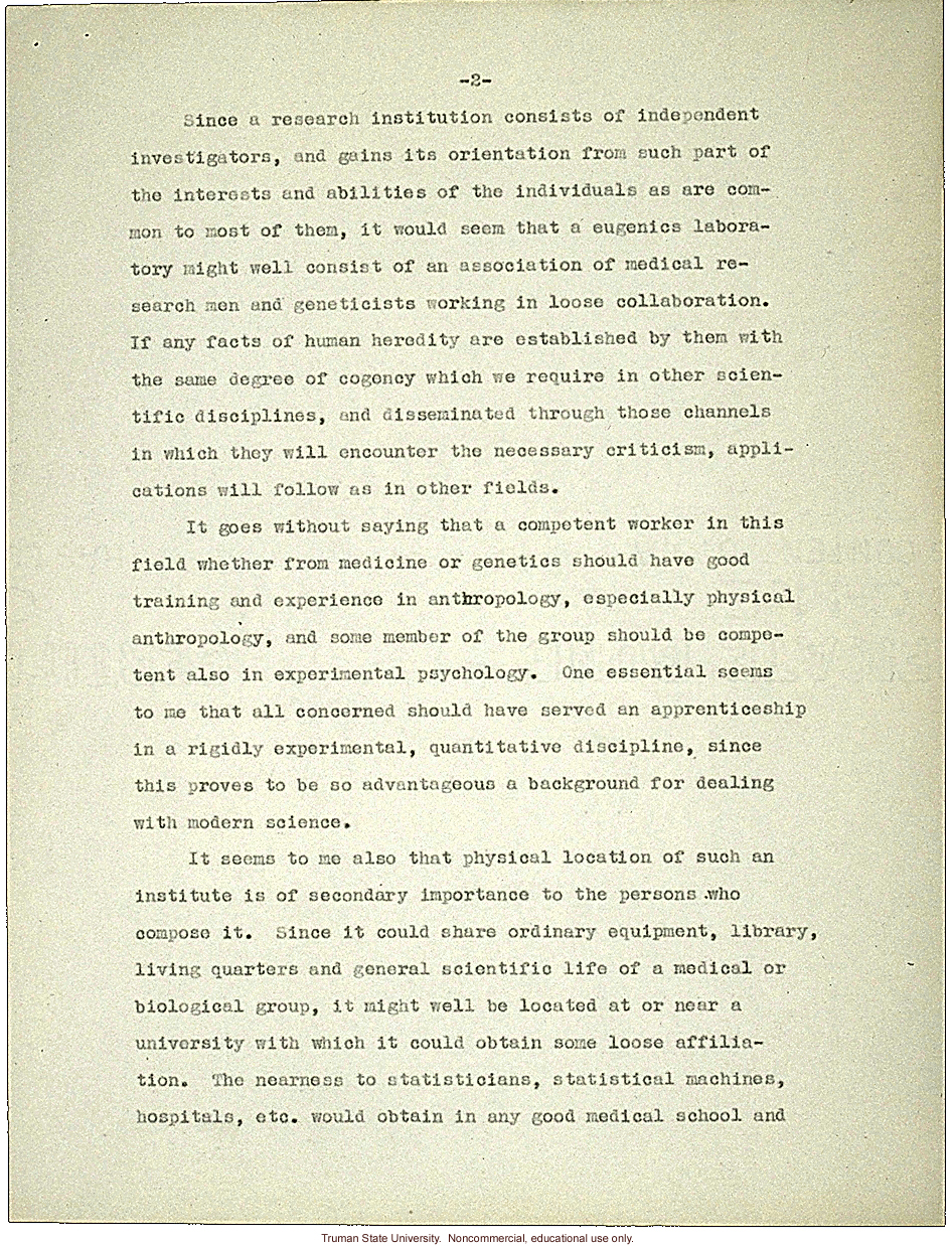 L.C. Dunn letter to President Merriam, about eugenics in the U. S. and in Germany