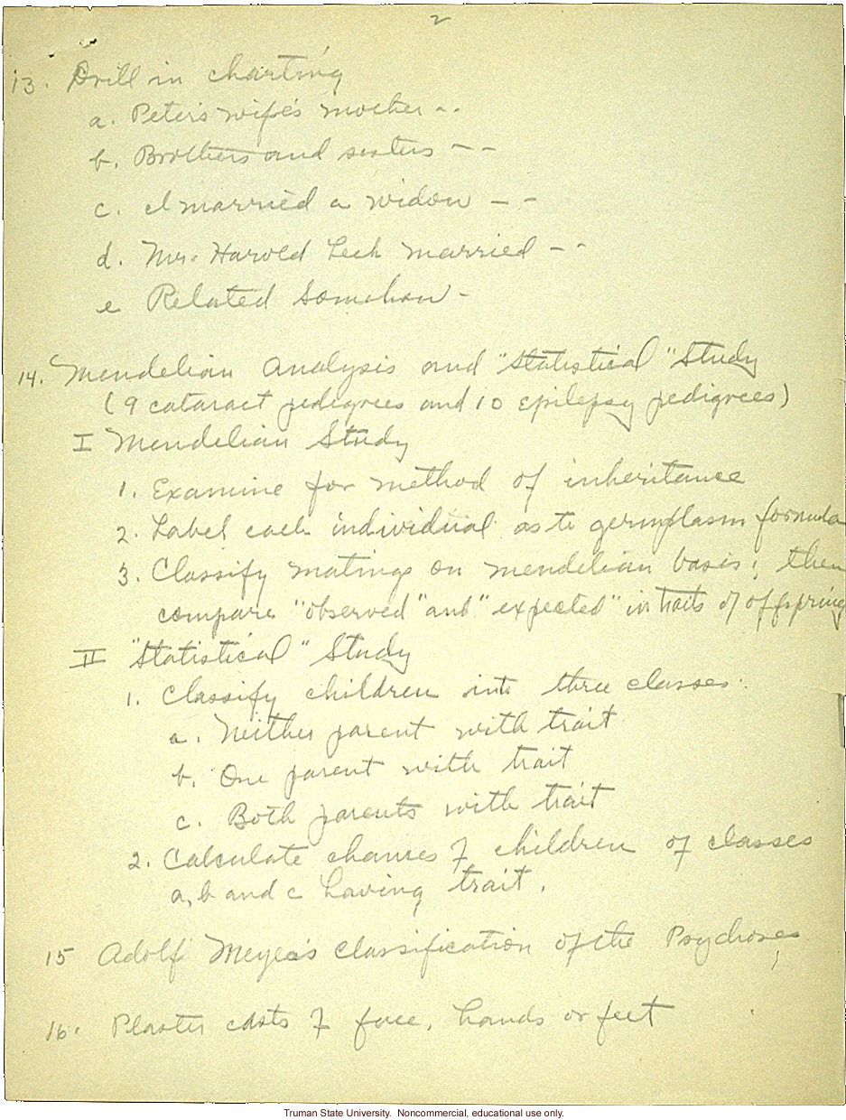 &quote;Laboratory work of eugenics class,&quote; field worker notes