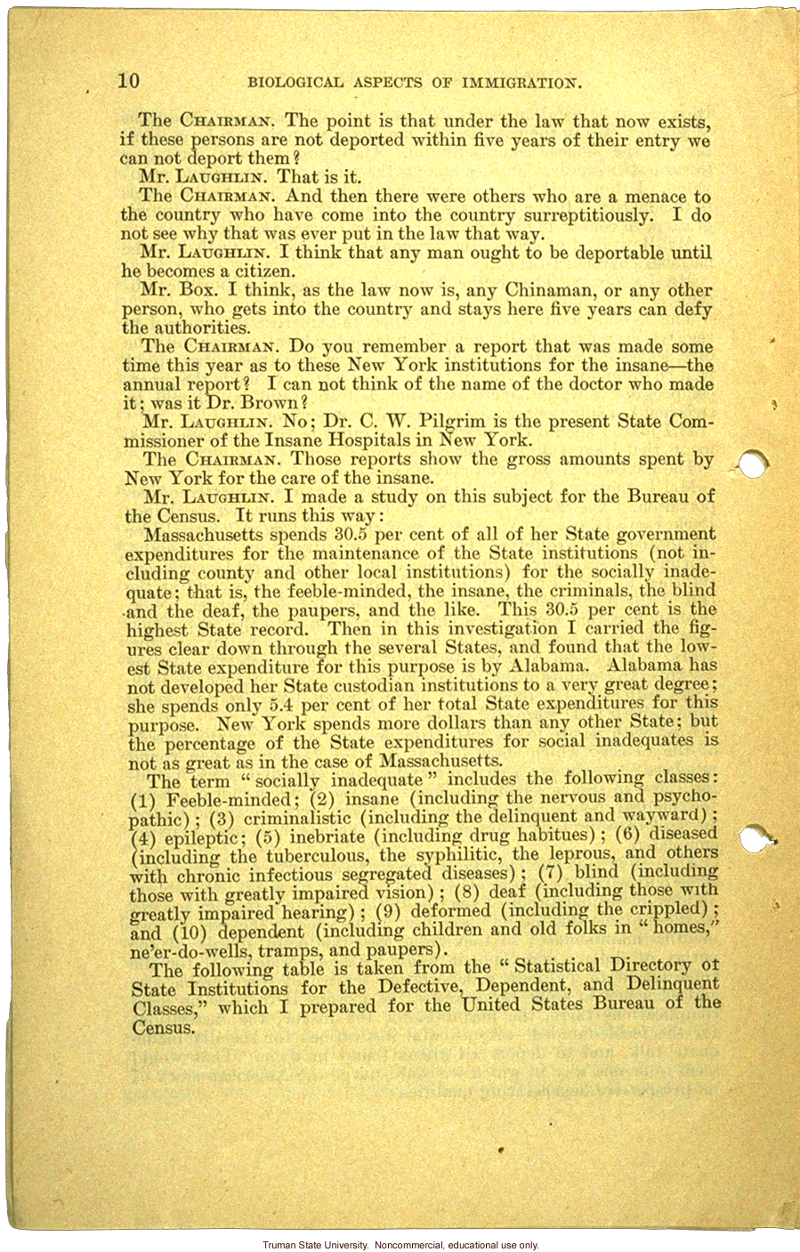 &quote;Biological aspects of immigration,&quote; Harry H. Laughlin testimony before the House Committee on Immigration and Naturalization