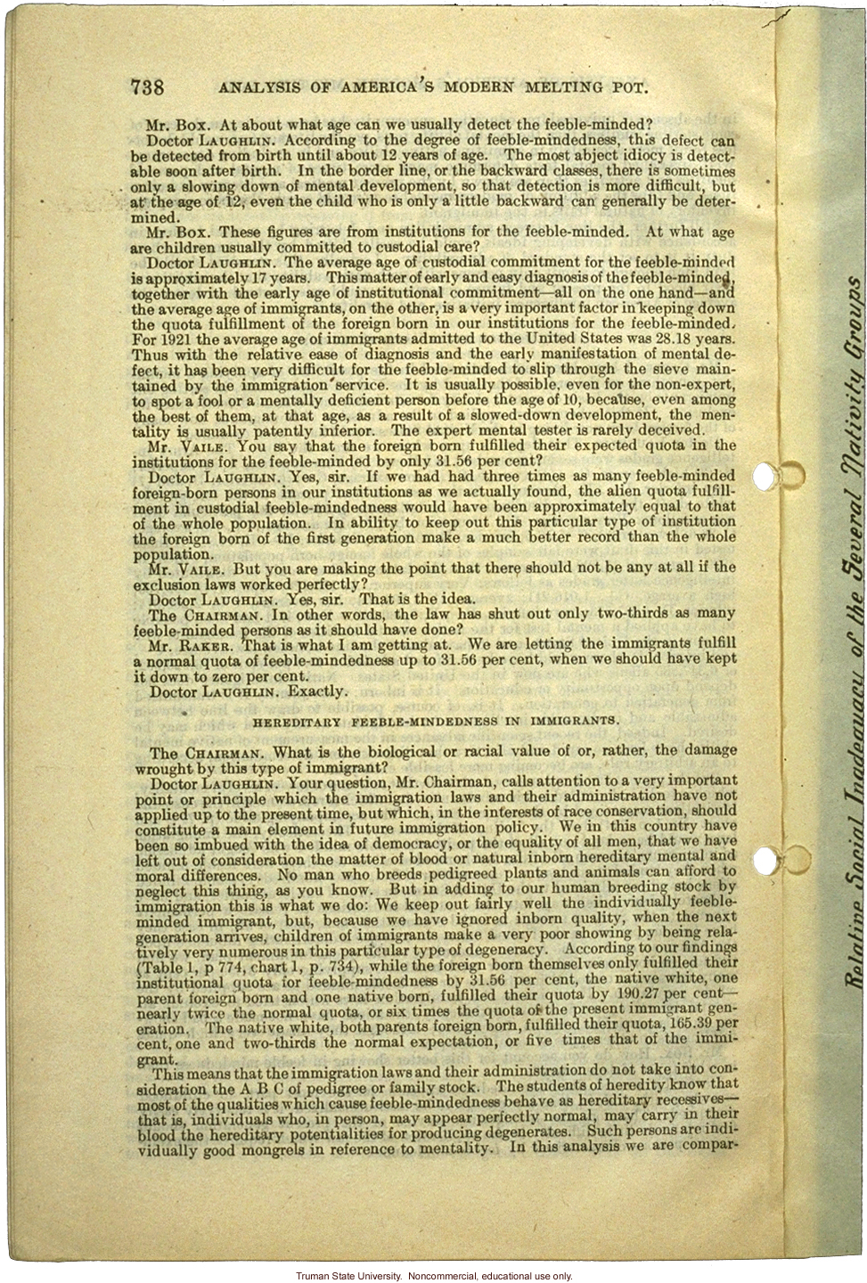 &quote;Analysis of America's Modern Melting Pot,&quote; Harry H. Laughlin testimony before the House Committee on Immigration and Naturalization