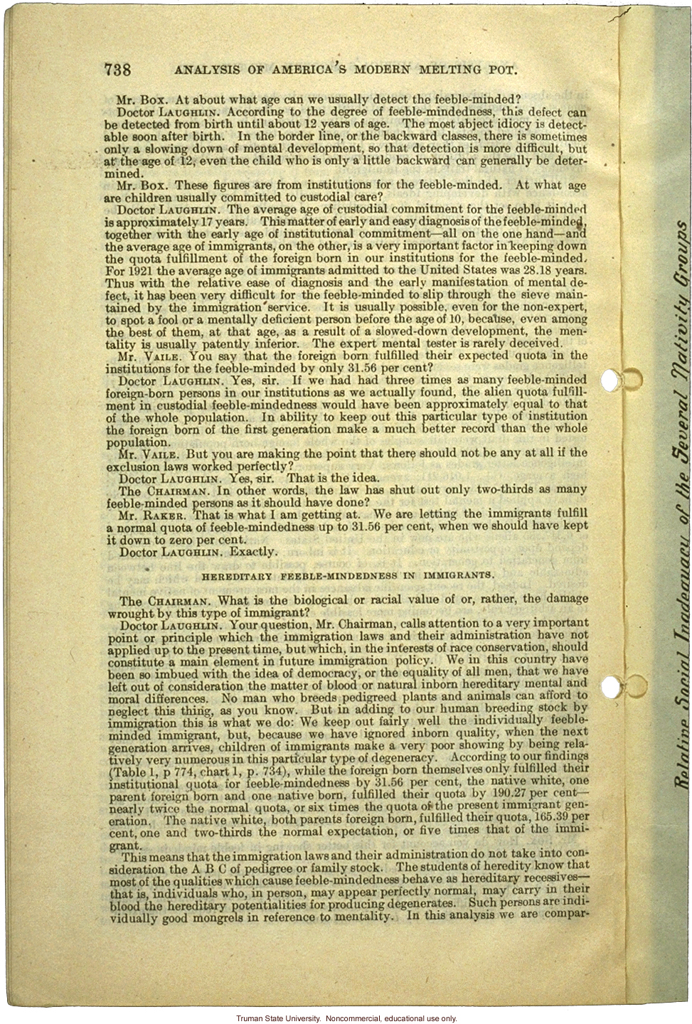 &quote;Analysis of America's Modern Melting Pot,&quote; Harry H. Laughlin testimony before the House Committee on Immigration and Naturalization