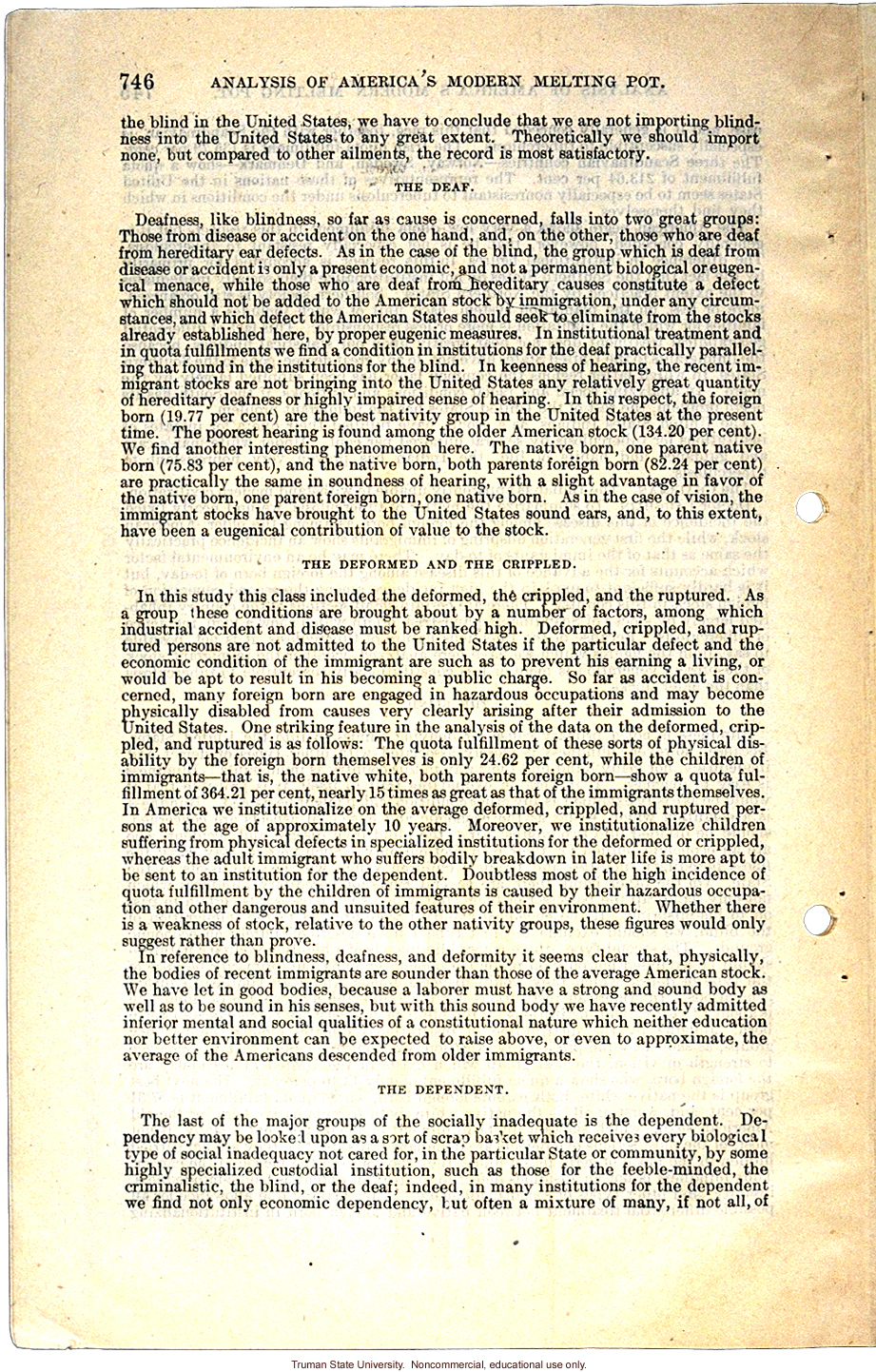 &quote;Analysis of America's Modern Melting Pot,&quote; Harry H. Laughlin testimony before the House Committee on Immigration and Naturalization