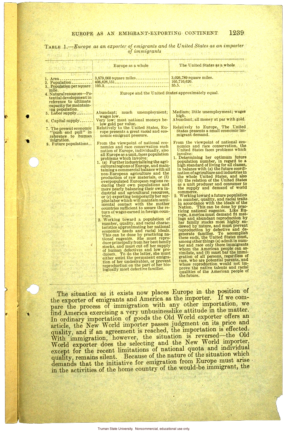 &quote;Europe as an emigrant-exporting continent,&quote;  Harry H. Laughlin testimony before the House Committee, including Immigration Restriction Act