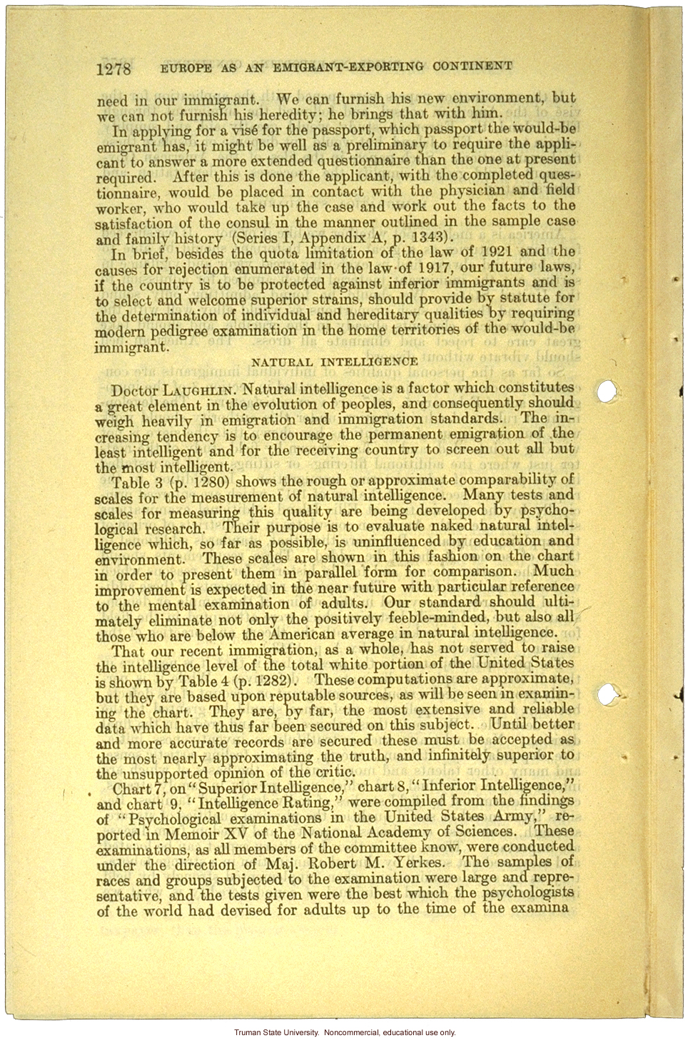 &quote;Europe as an emigrant-exporting continent,&quote;  Harry H. Laughlin testimony before the House Committee, including Immigration Restriction Act