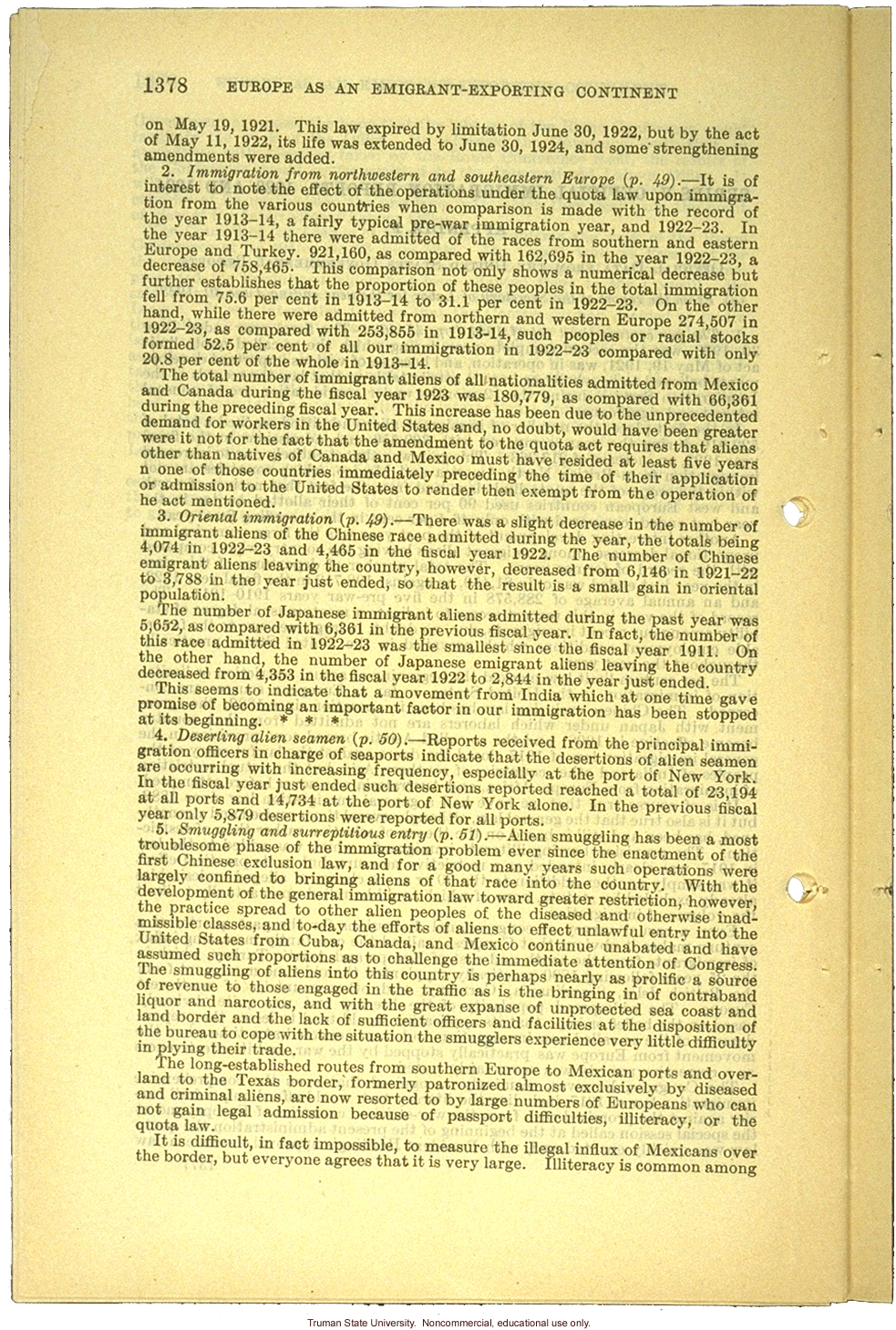 &quote;Europe as an emigrant-exporting continent,&quote;  Harry H. Laughlin testimony before the House Committee, including Immigration Restriction Act