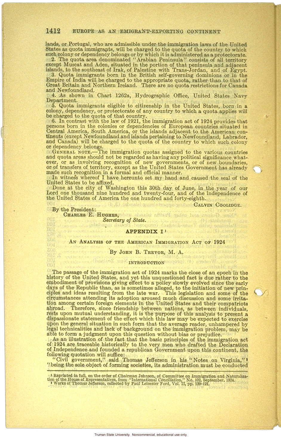 &quote;Europe as an emigrant-exporting continent,&quote;  Harry H. Laughlin testimony before the House Committee, including Immigration Restriction Act