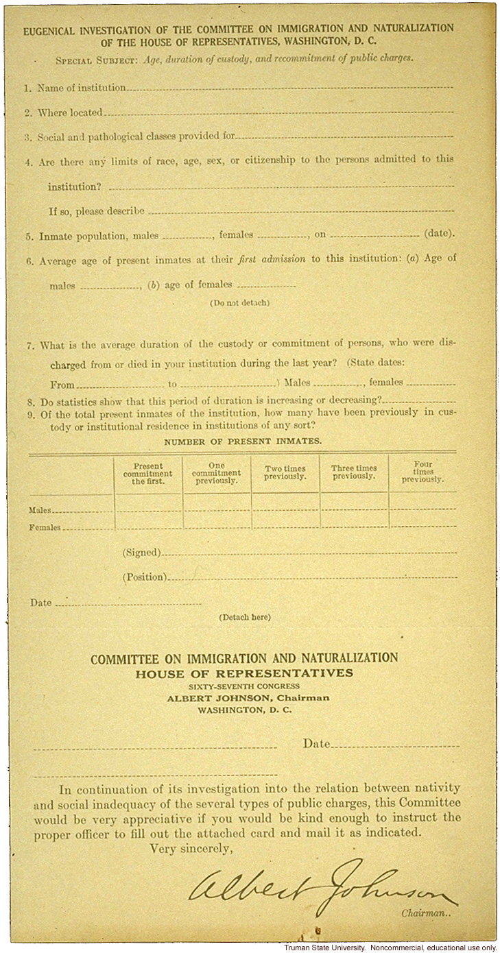 Committee on Immigration and Naturalization, research study on immigration