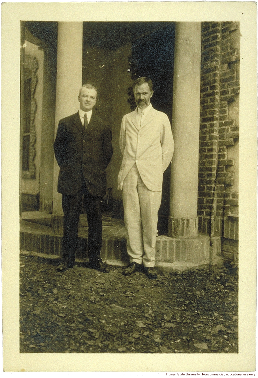 Harry Laughlin and Charles Davenport outside new Eugenics Record Office (ERO)building