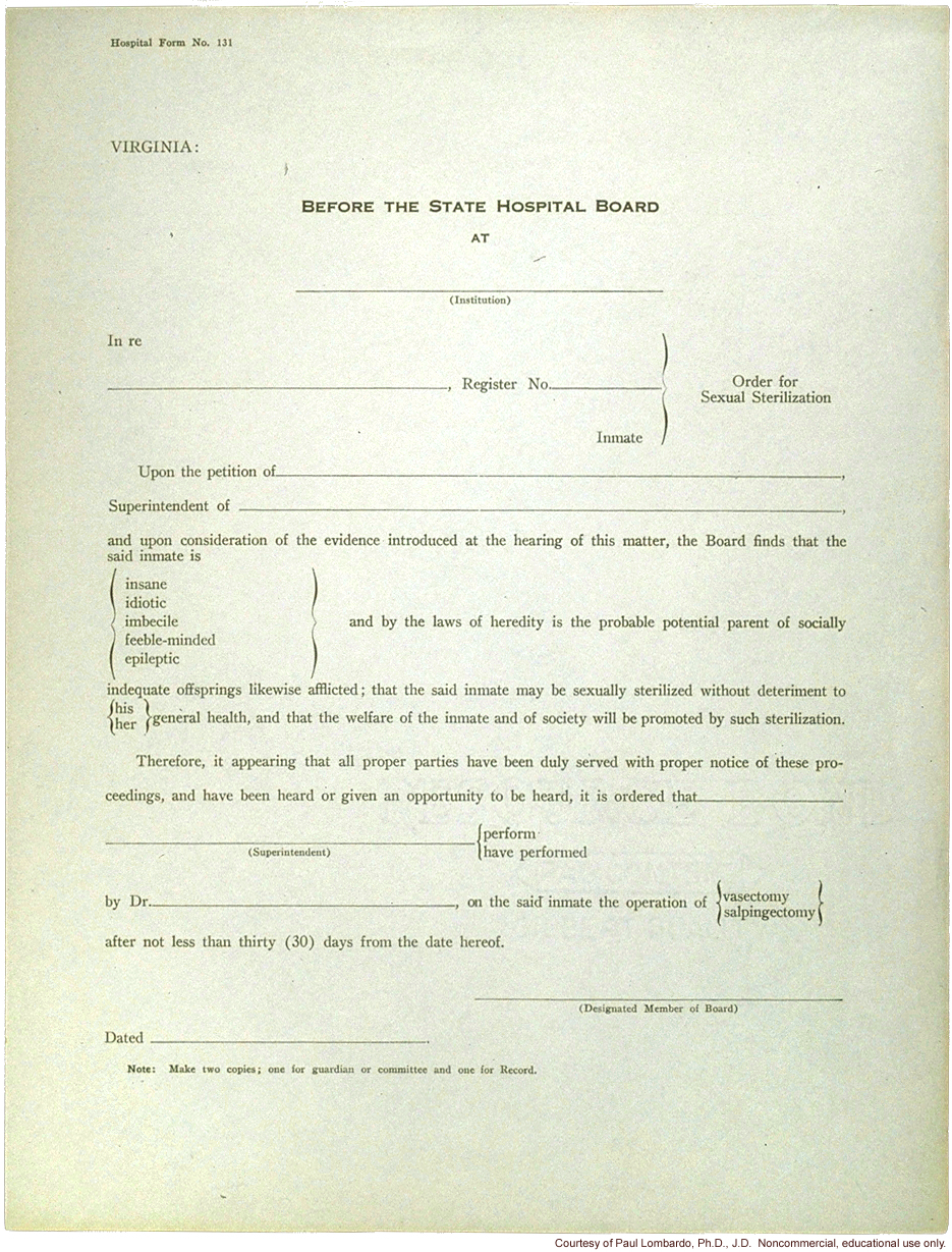 Virginia order form for sterilization procedure