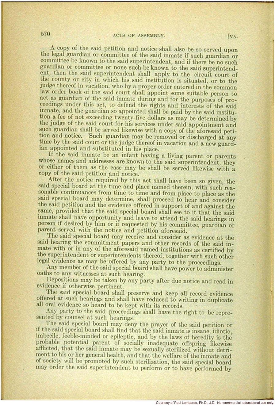 Virginia Sterilization Act of 3/20/1924