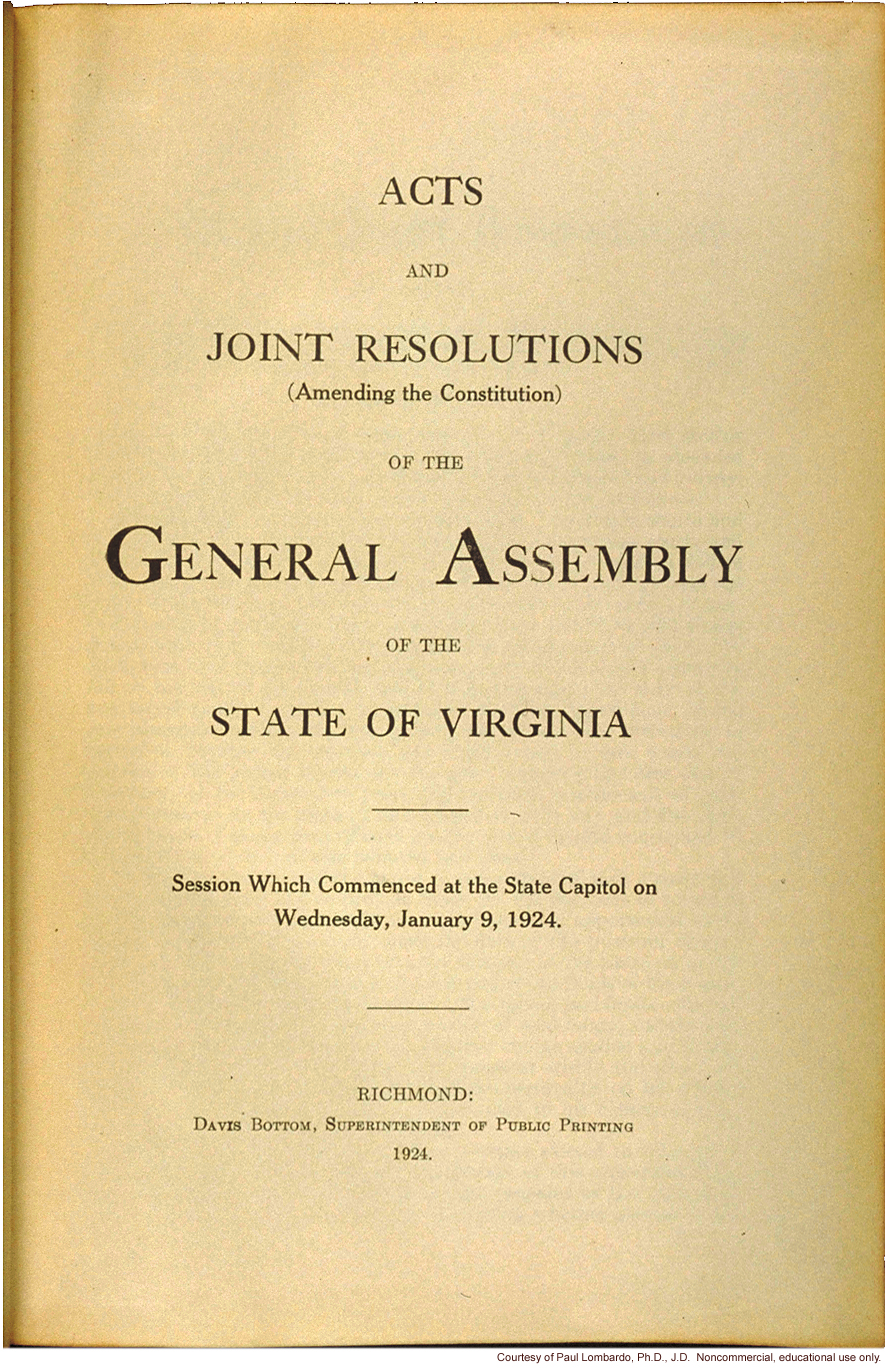 Virginia Sterilization Act of 3/20/1924