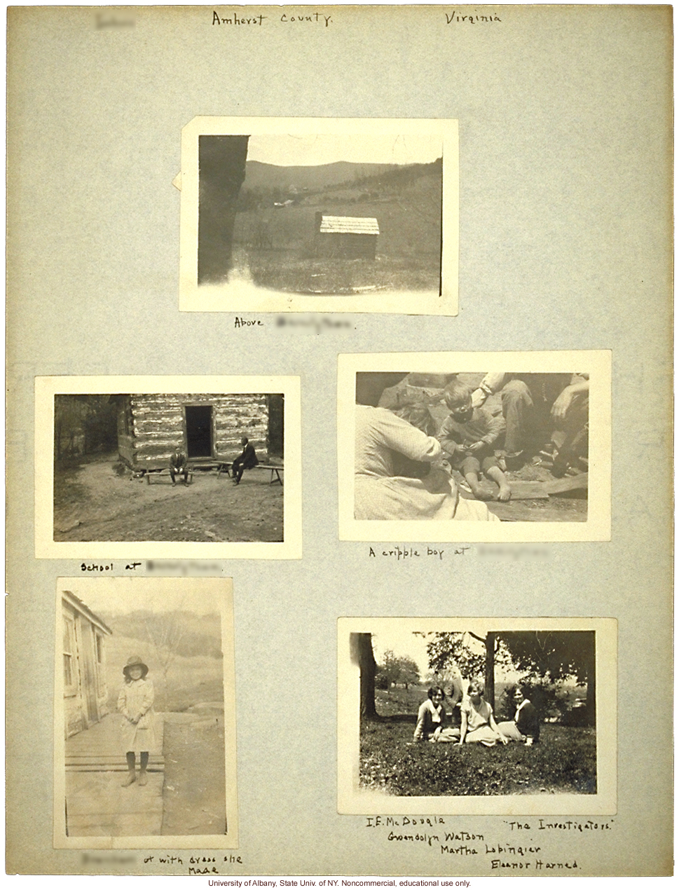 Field work for <i>Mongrel Virginians</i> in Amherst County, Virginia, Arthur Estabrook's scrapbook