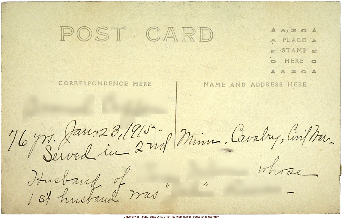 Civil War veteran, field work for <i>The Jukes in 1915</i>, Arthur Estabrook photo post card from Ulster County, New York