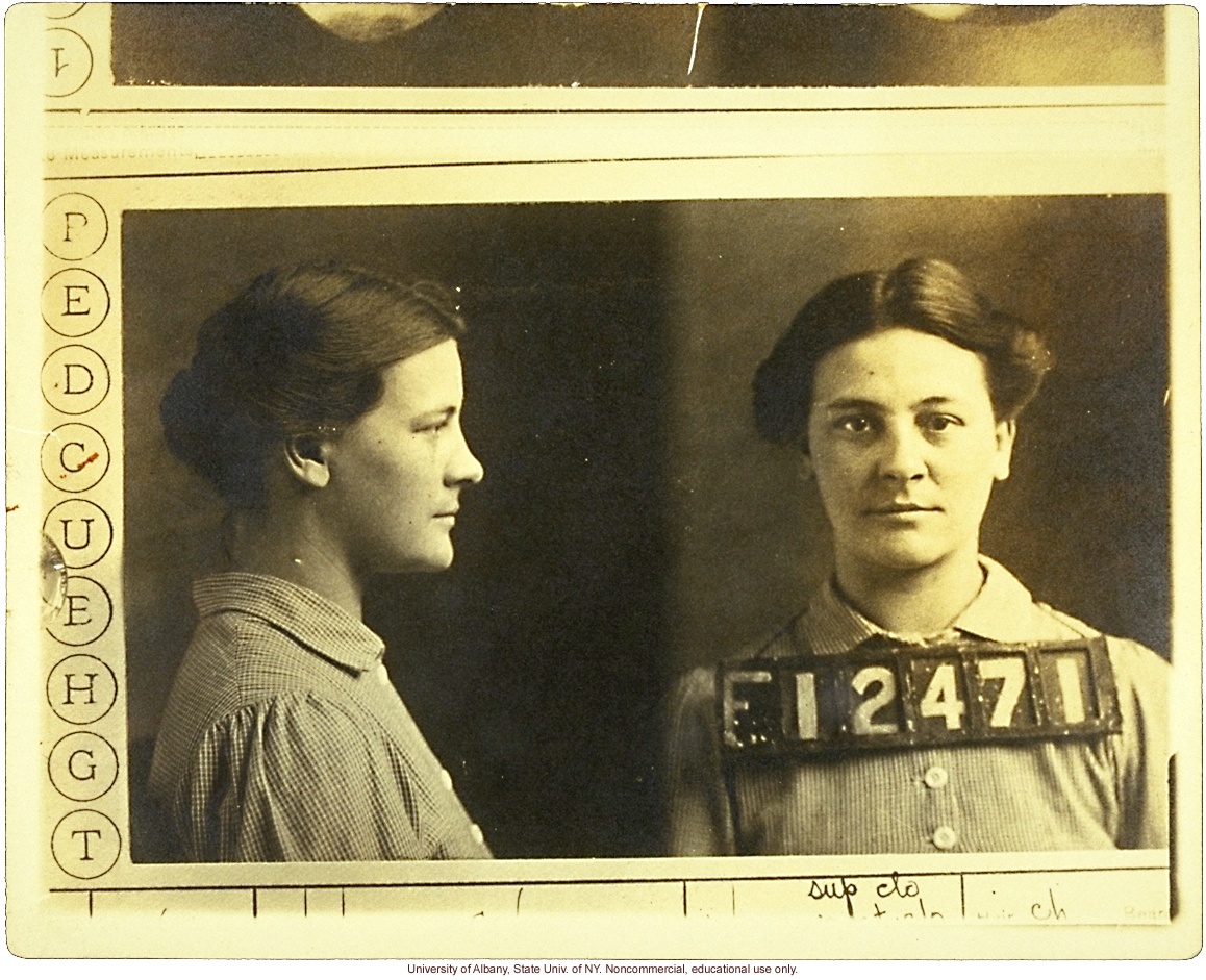 Prison mug shot of VII20 and corresponding entry in Estabrook's typescript &quote;The Jukes Data&quote; (photo laid in Estabrook's copy of R. Dugdale's The Jukes)