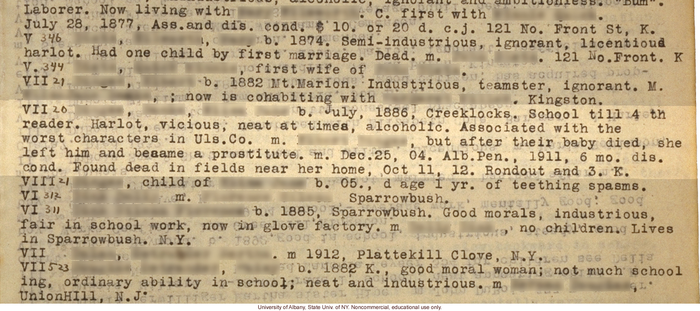 Prison mug shot of VII20 and corresponding entry in Estabrook's typescript &quote;The Jukes Data&quote; (photo laid in Estabrook's copy of R. Dugdale's The Jukes)