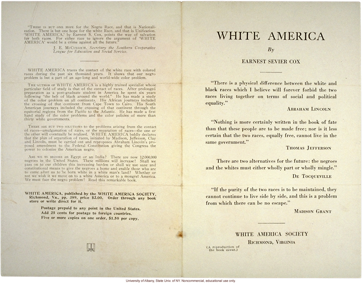 Book reviews of <i>White America</i> by Ernest S. Cox