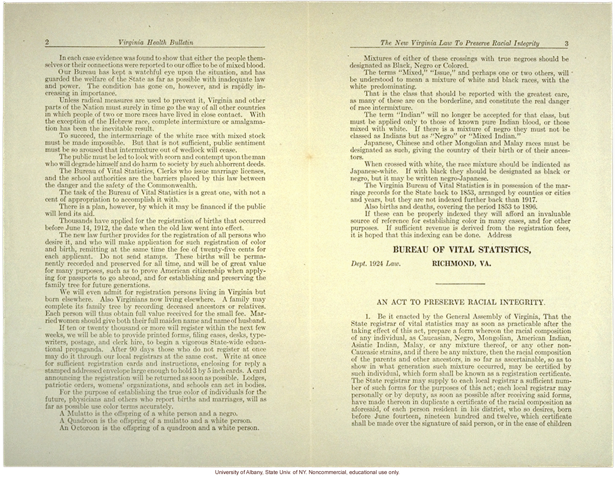 &quote;The New Virginia Law to Preserve Racial Integrity,&quote; by W. A. Plecker, Virginia Health Bulletin (vol. 16:2)