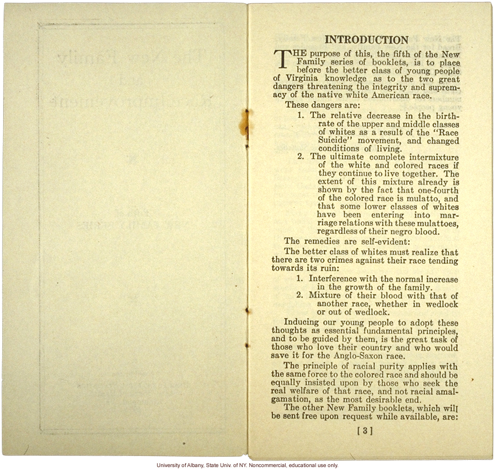 &quote;The New Family and Race Improvement,&quote; by W.A. Plecker, Virginia Health Bulletin (vol.17:12)
