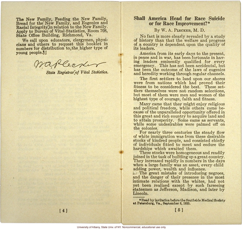 &quote;The New Family and Race Improvement,&quote; by W.A. Plecker, Virginia Health Bulletin (vol.17:12)