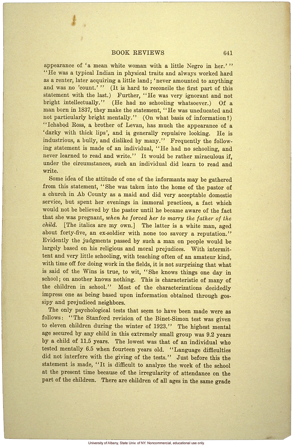 Critcal review of <i>Mongrel Virginians</i>, by Abraham Myerson, Mental Hygiene