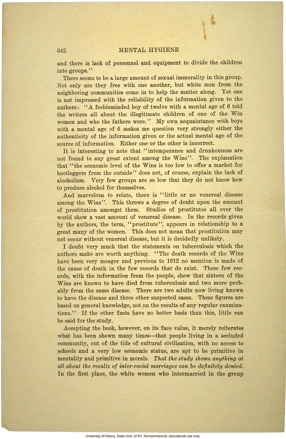 Critcal review of <i>Mongrel Virginians</i>, by Abraham Myerson, Mental Hygiene