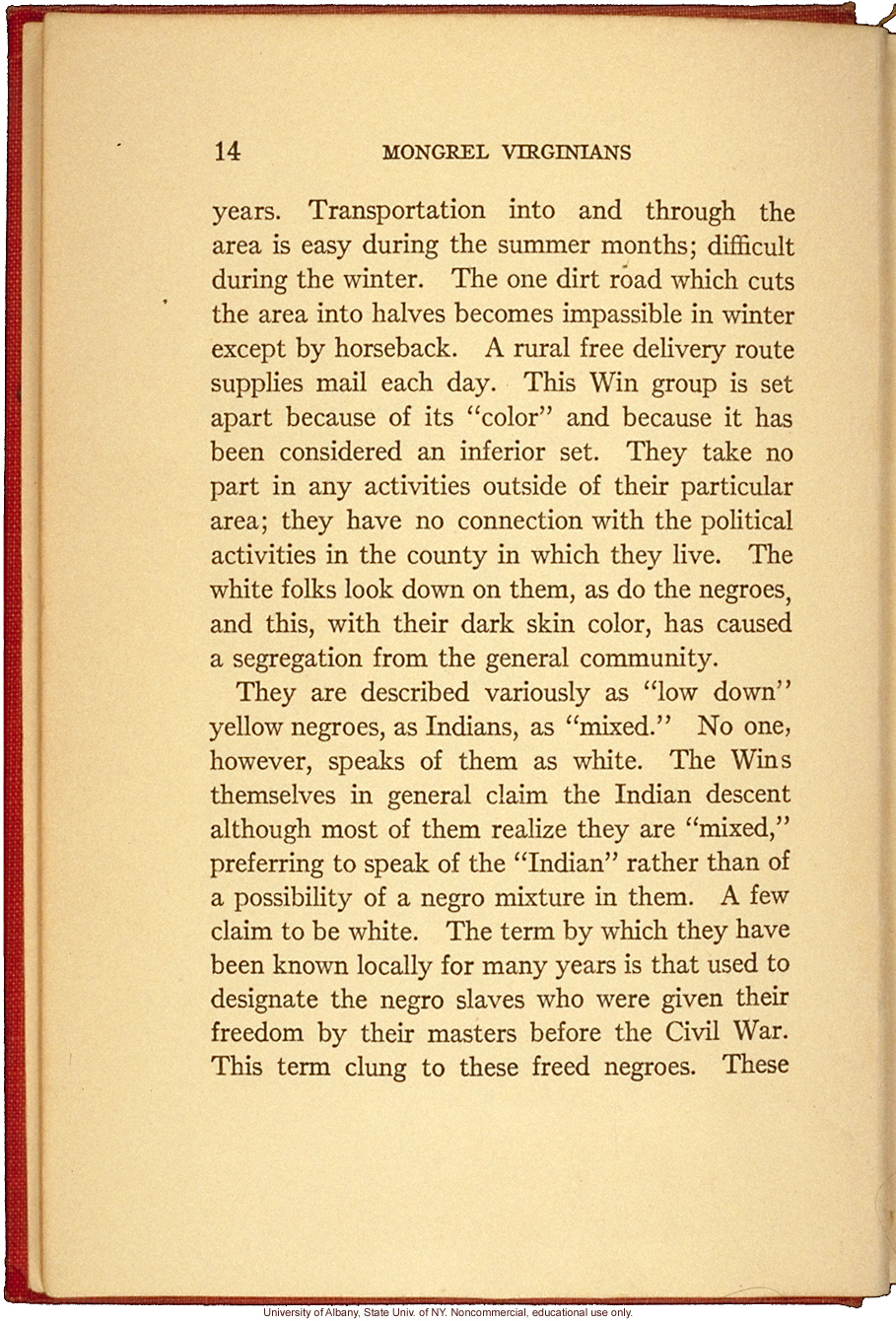 <i>Mongrel Virginians: The Win Tribe</i>, by A.H. Estabrook and I.E. McDougle, introduction of Estabrook's copy with added keys to pseudonyms