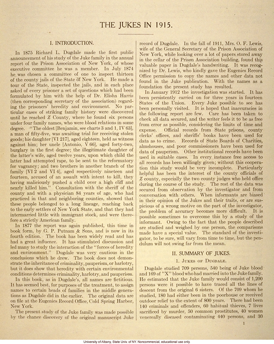 <i>The Jukes in 1915</i>, by Arthur H. Estabrook, selected pages