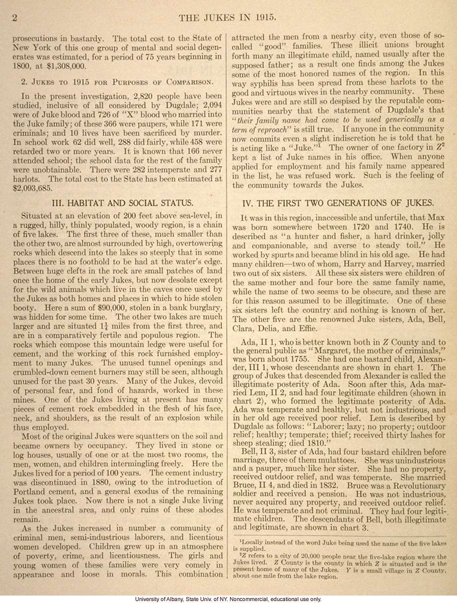 <i>The Jukes in 1915</i>, by Arthur H. Estabrook, selected pages