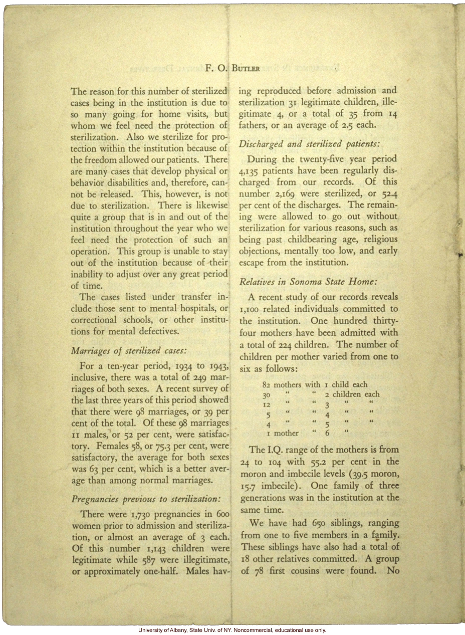 &quote;A Quarter of a Century's Experience in Sterilization of Mental Defectives in California,&quote; by F.O. Butler, Amer. Journ. Mental Deficiency (vol 49:4)