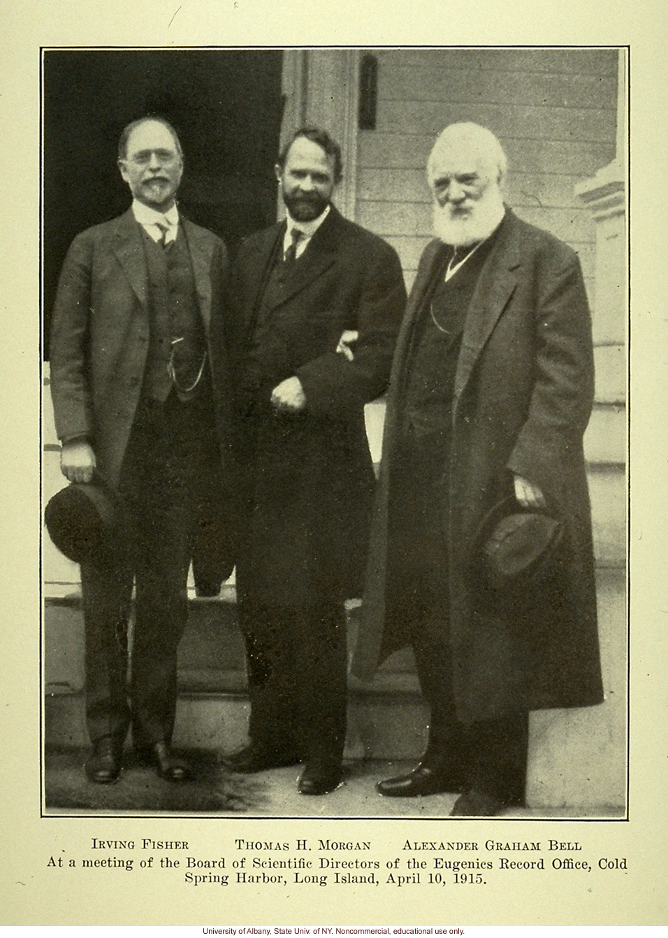 Irving Fisher, T.H. Morgan, and Alexander Graham Bell at Eugenics Record Office Board Meeting, April 10, 1915, Eugenical News (vol. 14:8)