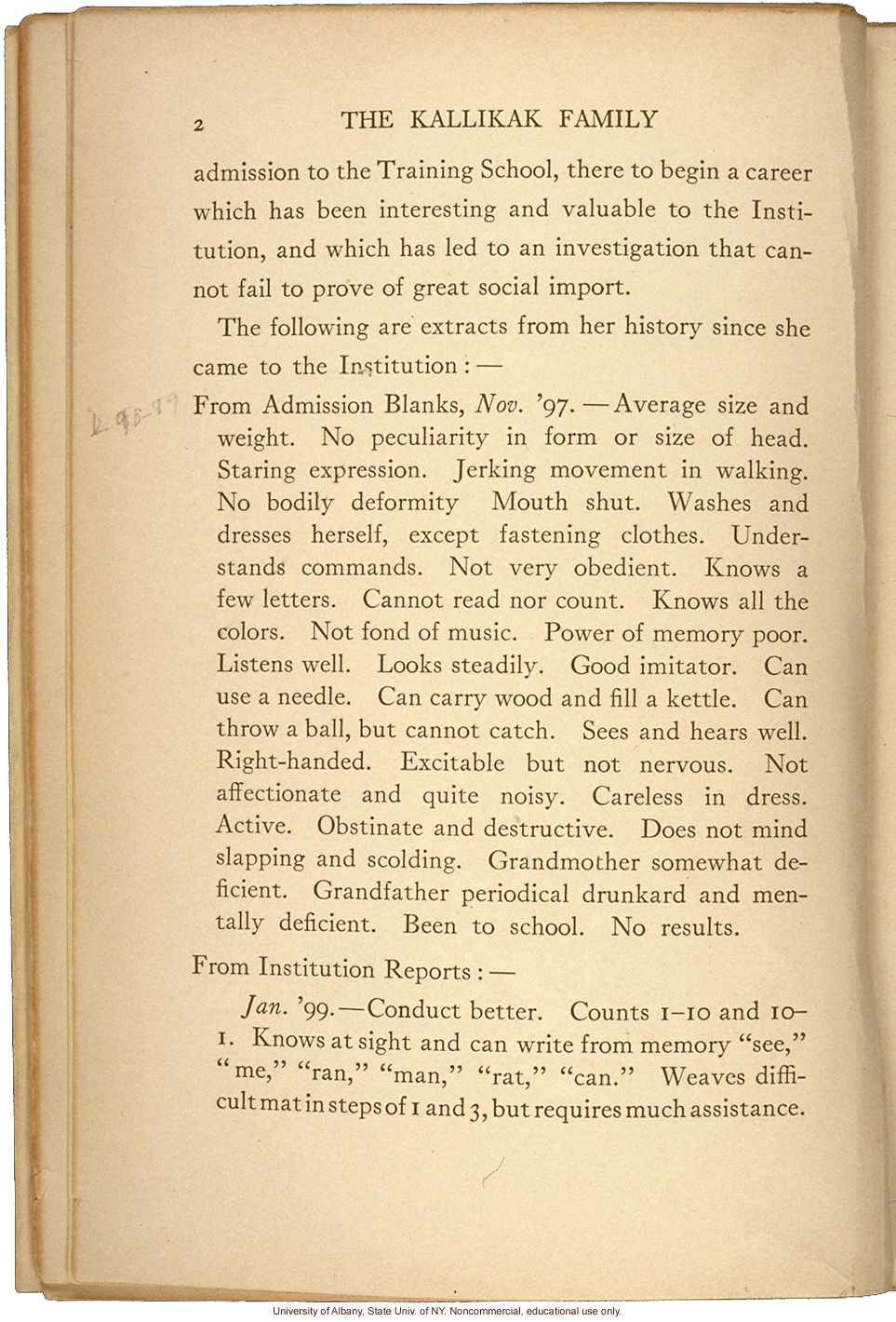 <i>The Kallikak Family: A Study in the Heredity of Feeble-Mindedness</i>, by Henry Herbert Goddard, selected pages