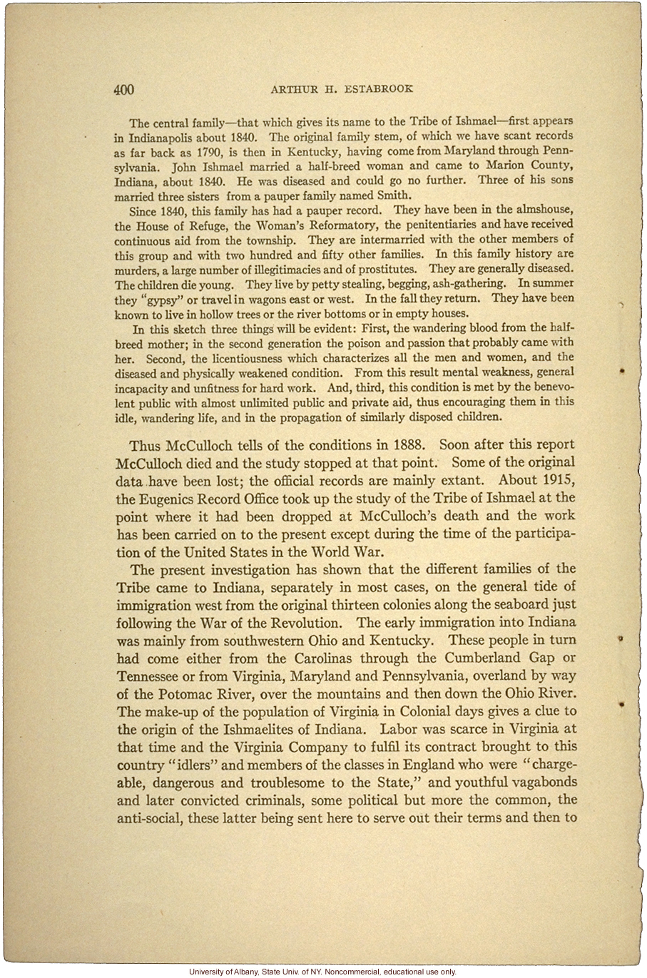 &quote;The Tribe of Ishmael,&quote; by Arthur H. Estabrook, in Eugenics, Genetics and the Family (vol. 1)